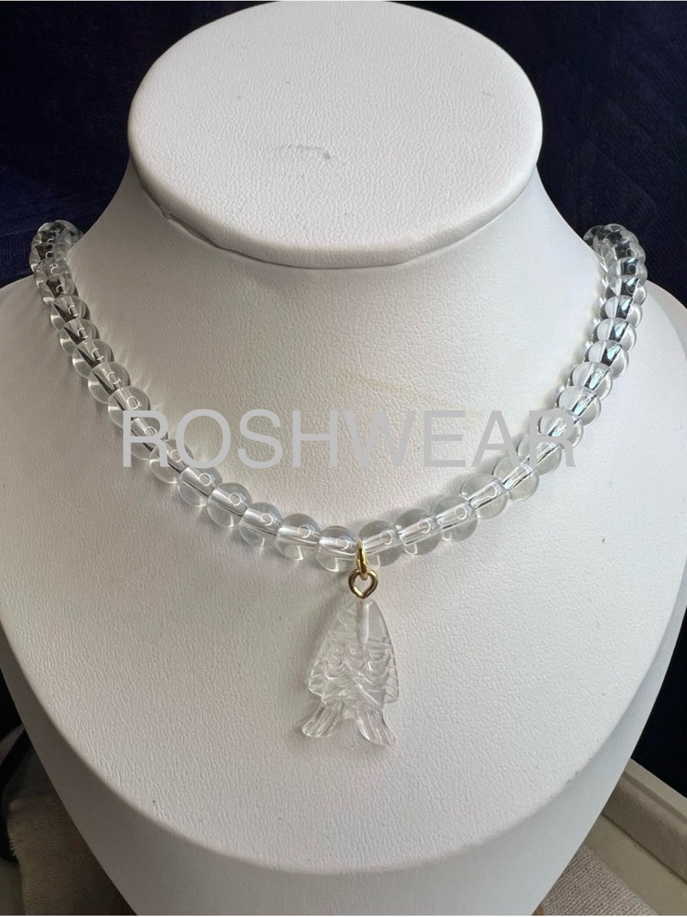 Mayamar Clear Glass Beaded Necklace with Fish Pendant NWOT